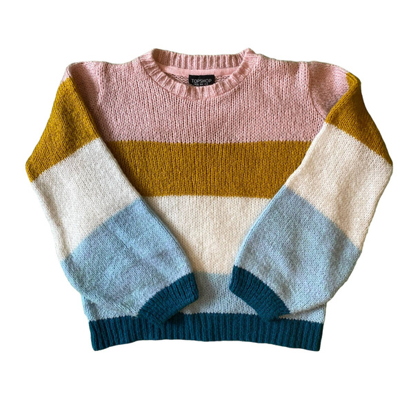 TOPSHOP Colorblock Sweater Striped Crew Neck SZ US 4 - Picture 5 of 6